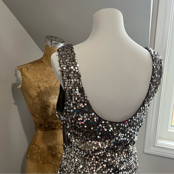 Silver Sequin Holiday Dress - Stretch Poly Blend - Picture 4 of 13